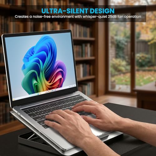 Image of Aluminum Laptop Cooling Pad with Fan & 7 Height Settings | Ultra Silent Notebook Cooler Stand with Dual USB Ports | Compatible for MacBook, Dell, HP, Lenovo & Laptops Upto 15.6 Inch (Silver)