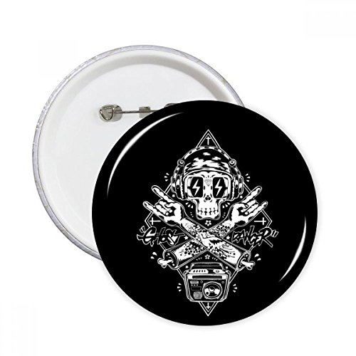 Badge rond skull noir avec casque audio cadeau original pour passionné de rock
