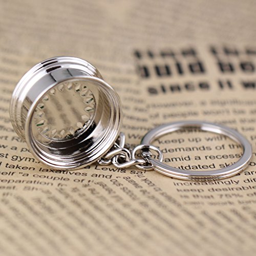 Image of maycom Creative Auto Part Model Wheel Rim Tyre Keychain Keyring Key Chain Ring Keyfob (Silver)