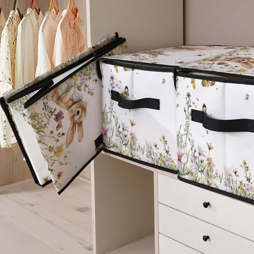 Image of Stackable Clothes Storage Bins with Lids 3 Pack. | Closet Organizers Fabric Cat Printing Box for Home and Office,Blanket Clothes Organizers,Under Bed Storage Containers