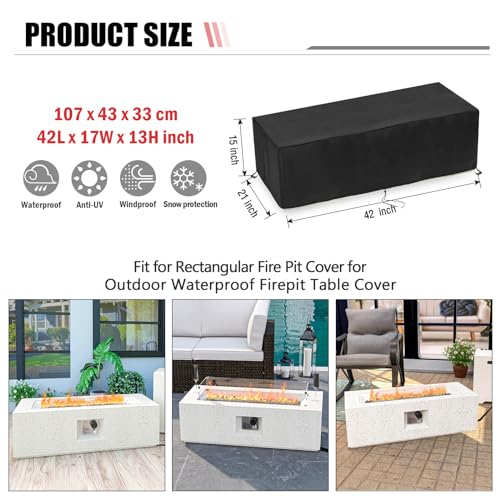 Youlvy Fire Pit Cover Rectangular 42 Inch,Propane Gas Fire Pit Table Cover,Outdoor Waterproof Firepit Table Cover - 42 x 17 x 13 Inch by Youlvy - Image 3