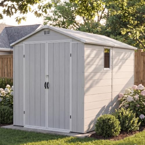 Image of Devoko 6x10 FT Plastic Storage Shed with Floor, Large Resin Outdoor Sheds