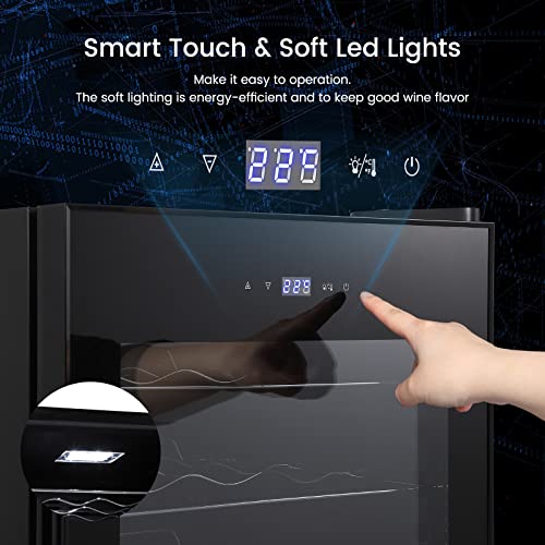 Wine Cooler, 24 Bottles Beverage Refrigerator Cooler, Freestanding Wine Cellar with Glass Door for Aging Red/White/Champagne/Sparkling Wine for Bar/Home/Condo,Adjust Temperature