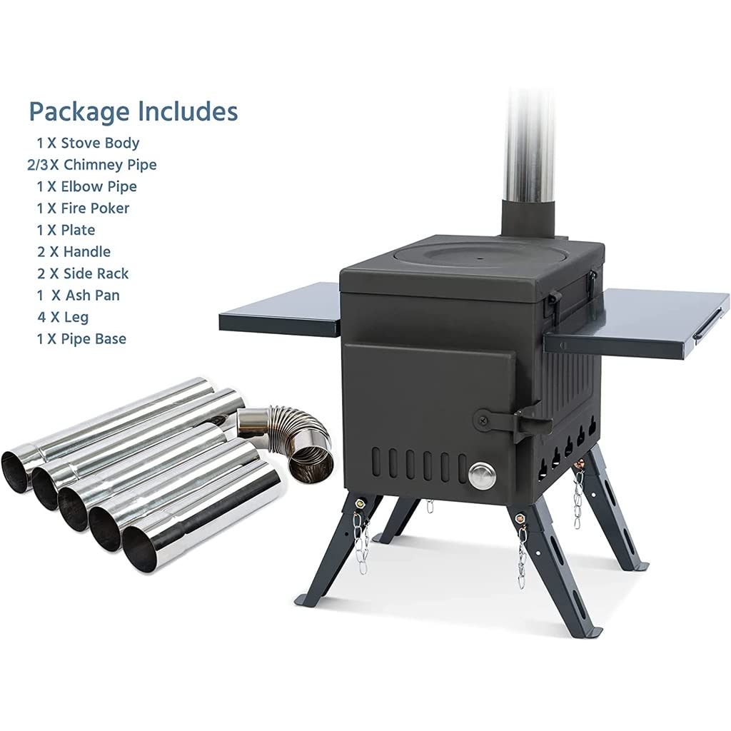 Réchaud à Bois Portable, réchaud à Dos extérieur en Acier Inoxydable, réchaud de Chauffage pour Tente de Camping et de pêche, réchaud à Barbecue pour Pique-Nique de Voyage (Color : Black, Size : 28