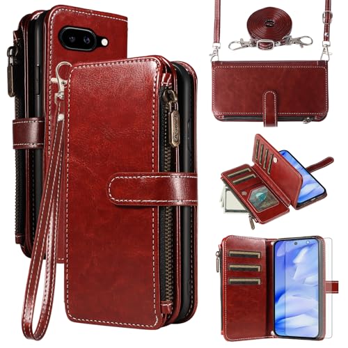 Housse Pixel 9a pour femme avec bandoulière chaîne et verre de protection