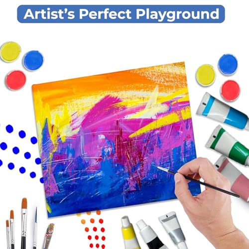 Image of Eduway Canvas Painting Kit - 8x10 Inch (20x25 Cms) Cotton Canvas Board with Watercolor Paints & Brushes | Ideal for Acrylic, Oil, Gouache & Watercolor | for Artists & Beginners