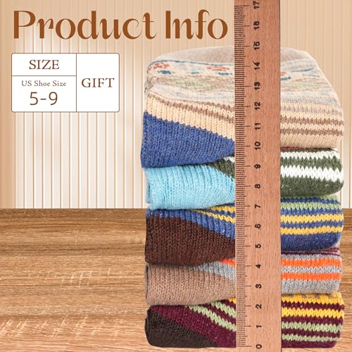 Image of LOCONHA Womens Wool Socks 5 Pairs Winter Warm Sock Thick Knit Cabin Cozy Crew Soft Socks Gifts for Women