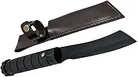 Faca Tática de Combate Preta, Comprimento Total 24cm, Cabo Ergonômico Texturizado, com Bainha de Couro, Esporte, Camping, Pesca, Full Tang
