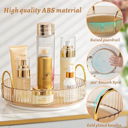 Make Up Kosmtik Organizer, 360° Drehbar Schminktisch Organizer, Multifunktion Schmink Aufbewahrungssystem Skincare für Dresser Schlafzimmer Badezimmer, 1 Schicht, Bernstein