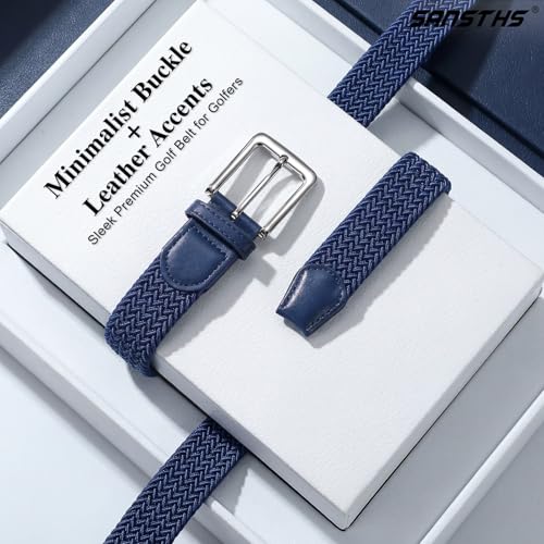 Image of SANSTHS Elastic Woven Golf Belt for Men, 1.3 inch Casual Stretch Braided Web Belt with Pin Buckle for Golf Jeans Casual Pants