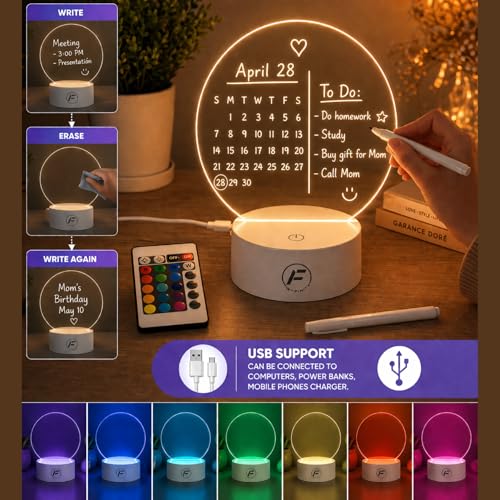 Image of Lamp Table Personalized DIY Message Board Night Light - USB Powered with Erasable Pen and Remote Control - RGB Lamp, for Notes & Reminders, Cute Room Decor, Birthday Gift, Bedroom Desk Lamp