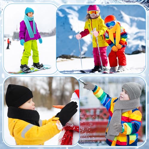 Image of JaGely 150 Pcs Kids Winter Beanies Gloves Scarf Bulk Warm Knit Hat Stretchy Full Fingers Gloves Scarves for Boys Girls