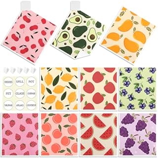 10 Pack Swedish Dishcloths for Kitchen- Reusable Paper Towels Washable Swedish Cloths Fruit Prints Dish Wipes with Adhesive Clips- Super Absorbent Fast Drying Kitchen Sponge for Cleaning Dishes Pots
