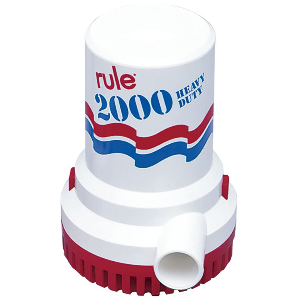 Rule 2000 GPH Bilge Pump 12V - Submersible Marine Boat Accessory with 1-1/8" Discharge, Anti-Airlock, Reliable Ignition Protection, Silent Operation, Easy-Clean Strainer - Rust/Corrosion Resistant