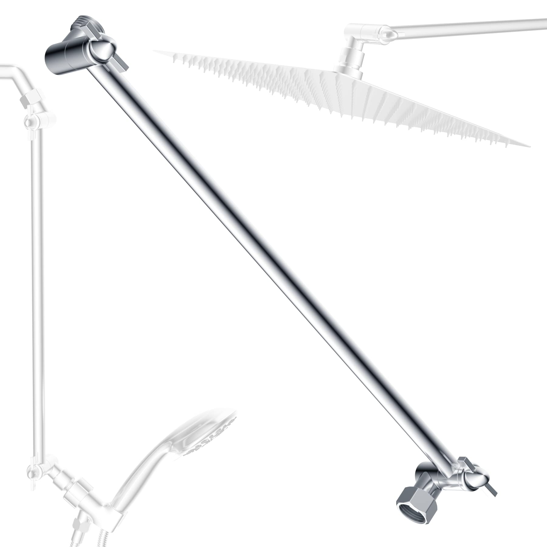 16-Inch Extra Long Shower Extension Arm. Solid Brass. Height/Angle