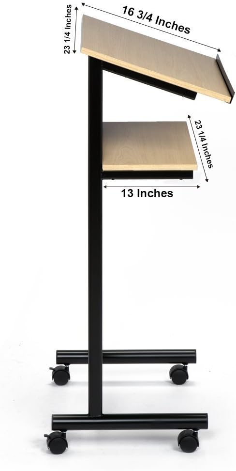 Wheeled Lectern with Storage Shelf - Beech/Black - Compact Standing Desk for Reading - Laptop Stand : Shelf Table : Office Products