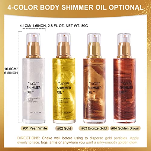 Lokfar Face Body Luminizer, Waterproof Moisturizing Liquid Highlighter Makeup Liquid Body Bronzer Liquid Glow Illuminator, Smooth Body Shimmer Oil Body Glow Oil For Women (2.8 Fl.oz, #02 Gold) #TOP1