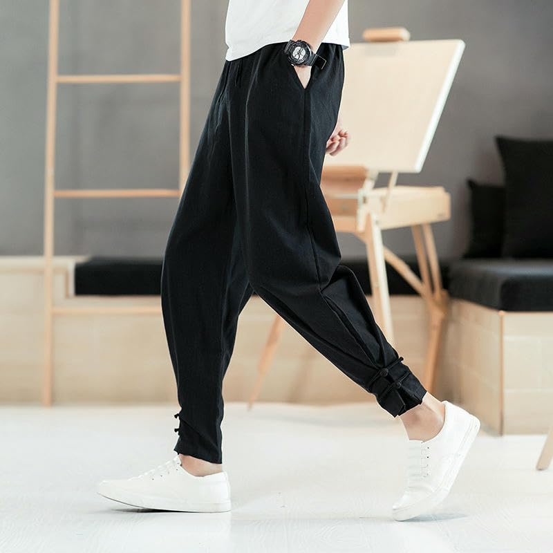 Pantalon décontracté style chinois homme coton lin ample léger - 2