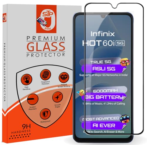 Image of STP FEEL Premium Tempered Glass Screen Protector Guard Compatible For Infinix hot 60i 5G (6.75 Inch, Pack of 1) Edge to Edge Coverage With Easy to installation kit for Smartphone