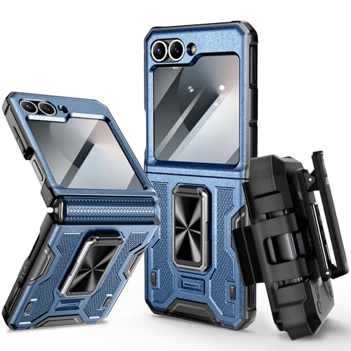 Vego For Samsung Flip 6 Case With Belt Clip Holster, Hinge Protection Case With 360° Ring Kickstand & Camera Screen Protector Heavy Duty Protective Armor Case For Galaxy Z Flip 6 cover