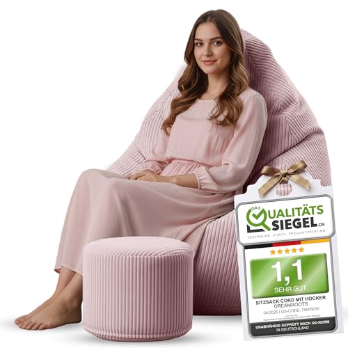 DreamRoots Sitzsack Cord Erwachsener Sitzsäcke Jugendlicher Teenager 80x80x120cm - Sitzsack mit...