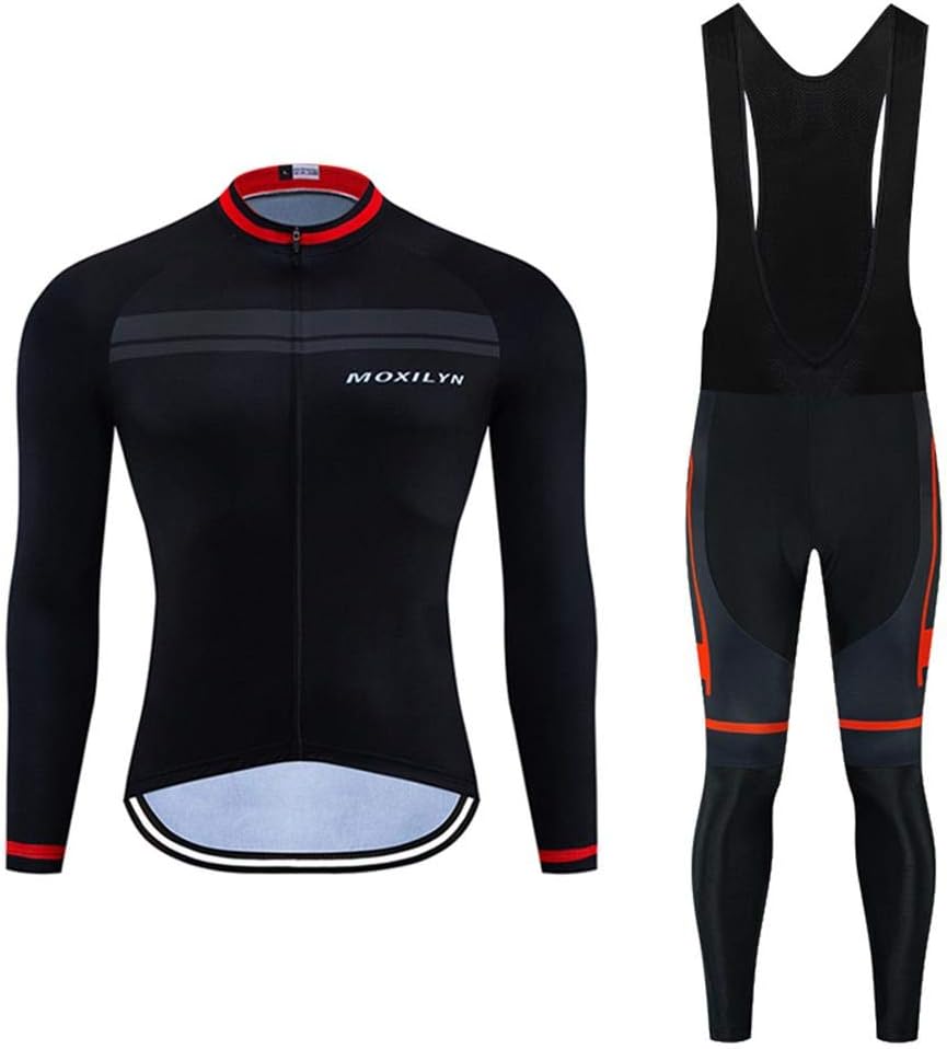 Men Cycling Jersey Set Long Sleeve Pro Cycling Clothes Riding Quick Dry Jacket + Cycling Bib with 9D Pad - Bike Clothing Kit