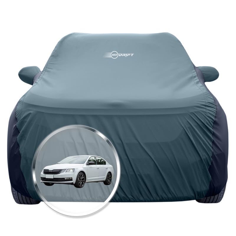 Image of NEODRIFT 'SuperTech' Car Cover for Skoda Octavia (100% Water-Resistant, All Weather Protection, Tailored Fit, Multi-Layered & Breathable Fabric) (Colour: D.Green+Black) (Model: 2013-2020)