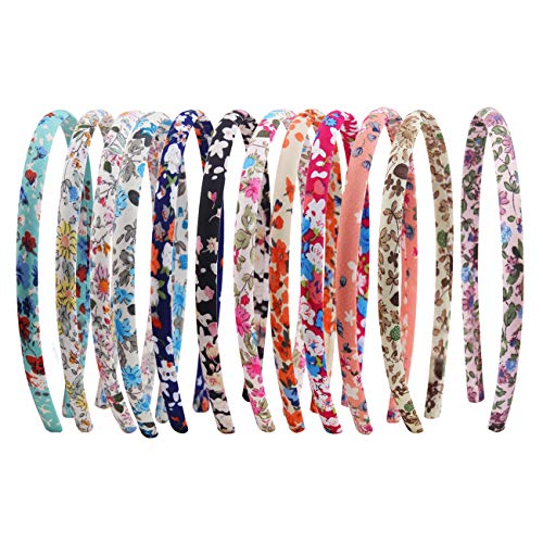 Candygirl 12 Pieces 10 mm Enfant Fille Floral Serre-tête Recouvert Coton Bandeau Cheveux Accessoire Elastique Multicolor