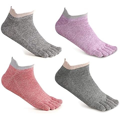 Meaiguo Toe Socks No Show Cotton Low Cut Five Finger Socks Athletic for Women 4Pairs(Grey/Purple/Red/Light Grey) Cover