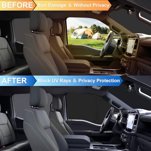 Image of Front Windshield ＆ Side Window Sun Shade for 2019-2025 Chevy Silverado 1500, Double Cab Crew Cab 4Door, Foldable Window Sunshade Sun Visor Protector, Window Shades Blocks UV Rays, Pack of 3