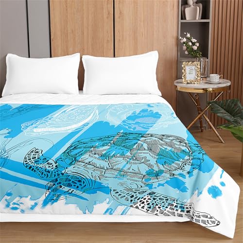 Highdi Sommer Bettdecke, Druck der Schildkröten-Serie Atmungsaktive Leicht Dünn Sommerdecke, Weich & Hautfre&lich Bettdecke, Mikrofaser Tagesdecke für Sofaüberwurf (150x200cm,Blau)