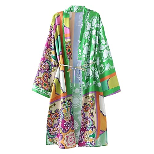 Cárdigan tipo kimono de longitud media con hombro caído estilo casual de verano color verde