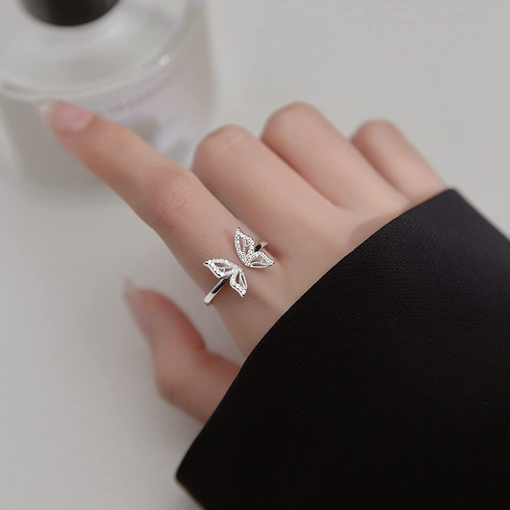Silberringe Damen 925,S925 Sterling Silber Schmetterlingsring Einstellbare Ringe Temperament Offener Ring Silber Daumenring Ewigkeitsring Hochzeitscharme Schmuck Geschenke Für Männer Mädchen Damen