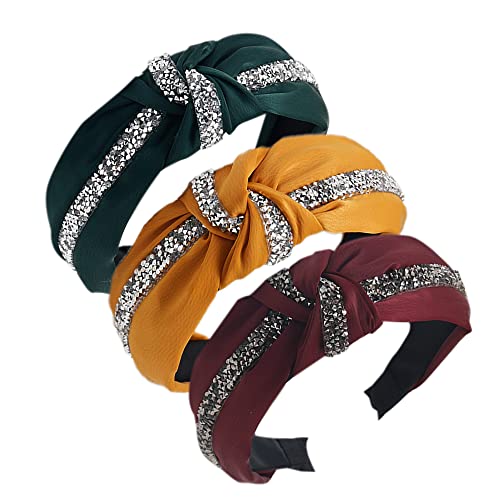 3Pcs Boho Wide Headband Rabbit Ears Hair Bands Fabric Non-Slip Headwear Elastic Twist Hair Hoop 1920s Accessories for Women Girls (Diamondv) - Image 2