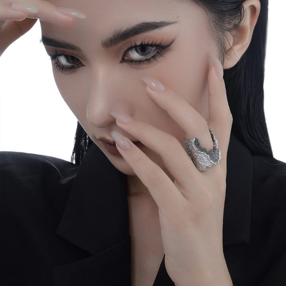 HGJH Anello in Argento Sterling 925,Anelli Regolabili per Donna Bicolore Grosso Argento Sterling 925 Esagerazione Punk Anelli di Eternità FEDI Nuziali Anelli di Promessa per Ragazze Signore