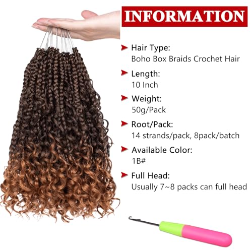 XTREND 10Inch 8Packs Ombre Boho Box Braids Crochet Hair with Curly Ends 14strands/pack Pre Looped Bohemian Messy Goddess Box Braids Hair Extensions Synthetic Bob Goddess Locs Hair for Black Women T30# - Image 2