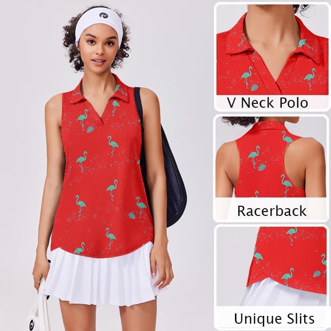 PINSPARK Womens Golf Shirt UPF 50+ Sleeveless Collared Shirts Quick Dry Tennis Polo V-Neck Racerback Athletic Workout Tank - Image 5