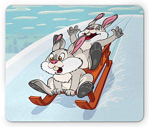 Preisvergleich Produktbild Mousepad Bunny Winter Holzschlitten Cartoon-Stil Kompositionen Von Waldtieren Kinderzimmer Thema Aqua Und Orange Customized Mouse Mat Rutschfeste Bequeme Gummi Personalisierte Ged