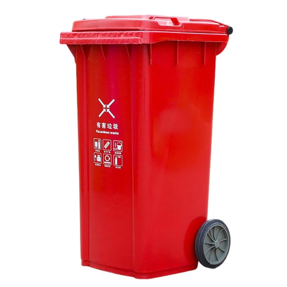 Zewnętrzny kosz na śmieci duży kosz na śmieci, zewnętrzny kosz na śmieci z kółkami i pokrywką, 30 l, 50 l, 100 l, 120 l, duży kosz na śmieci do kuchni, na werandę, podwórko, taras, patio, czerwony,