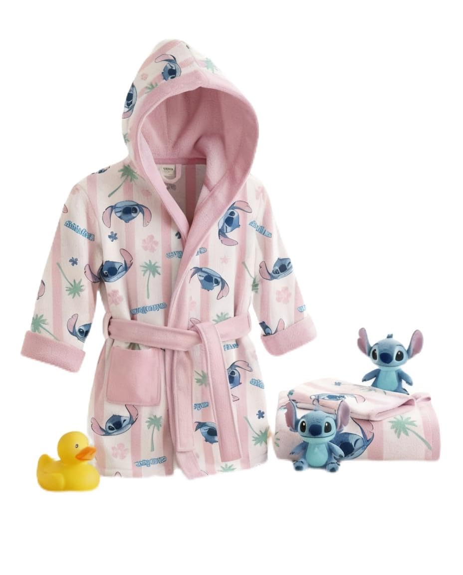 Aymax, Set Bain Enfant Stitch Disney – Peignoir Capuche + Serviette 50x100 cm + Gant Toilette | Aloha | 100% Polyester