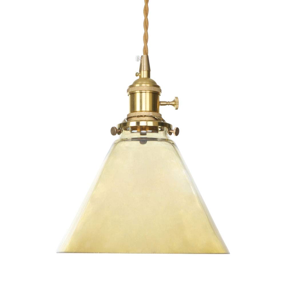Lot de 2 Luminaires Suspendus | Abat-Jour En Verre Entonnoir | Finition Laiton | Suspensions À Base Moyenne | E27 Max. 60 Watts | Ampoules Non Incluses Durable (Col/Ambre