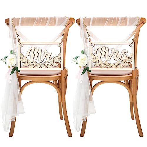 ALTA QUALITÀ: Segni per sedia da sposi per sposa e sposo è realizzata in legno naturale di alta qualità con una superficie liscia e priva di bave. L'originale decorazione nuziale in legno può essere dipinta e tonalizzata a proprio piacimento per creare la propria decorazione nuziale. Gli appendiabiti per sedie da matrimonio saranno perfetti sia per i matrimoni al chiuso che per quelli all'aperto.