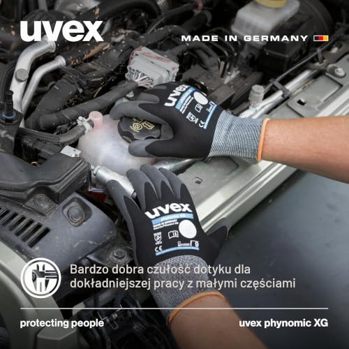 Uvex phynomic XG, 5 par rękawic ochronnych premium do wilgotnych i tłustych obszarów, elastyczne, wytrzymałe i oddychające, kolor czarny, szary, rozmiar 12/XXXL