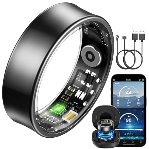BANLVS Smart Watch Ring für Herren Damen Fitness Ring mit 24/7 Herzfrequenz HRV SpO2 Schlaf Temp 176 Sportmodi IP68 Wasserdicht Smartring APP kein ABO für Android und iOS (Schwarz 60mm(9))