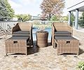 LHBcraft Outdoor Patio Wicker 5-Piece Furniture Set, No Assembly Required All-Weather Rattan Conversation Bistro & Storage Table for Garden, Porch, Balcony and Deck (Black)