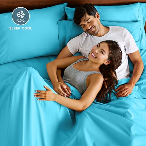 Image of Bare Home Microfiber Bulk Pillow Cases - Standard /Queen Size Set of 4 - Cooling Pillowcases - Double Brushed - Aqua Pillowcases 4 Pack - Easy Care (Standard - 4 Pack, Aqua)