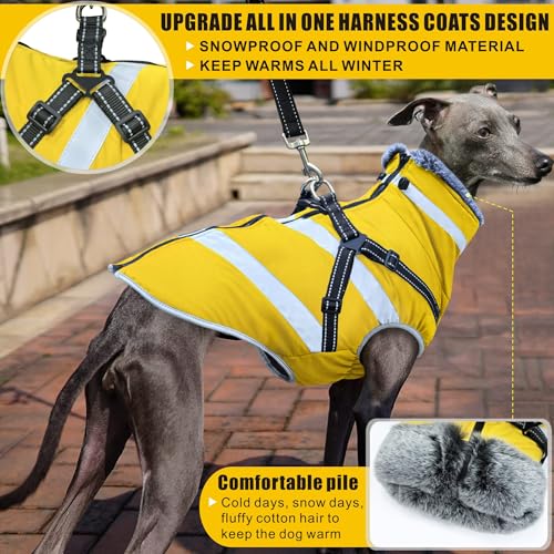 Oslueidy wasserdichte Hundemäntel, Winter Warme Hunde Jacken Reflektierende Haustier Kleidung Hund Kalte Wetter Mäntel Gemütliche Schnee Anzug Jacke Weste für kleine mittlere große Hunde (Gelb, XL)