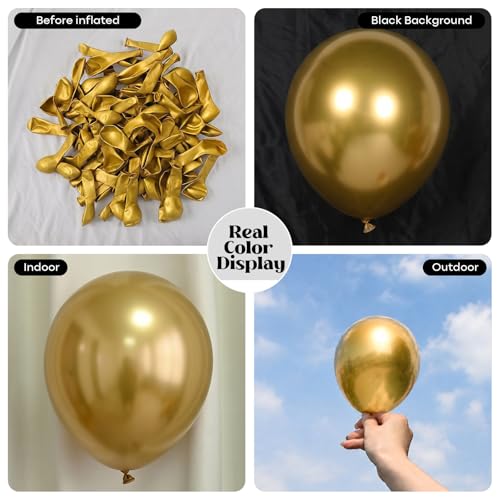 Image of Togvu Gold Balloons, 50Pack 5 Inch Small Mini Metallic Chrome Gold Latex Party Balloons for Birthday Graduation Wedding Baby Shower Retirement New Year Decorations Supplies