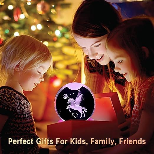 Image of Hamsa Crystal Ball Night Light,2.4 Inch Glass Ball Night LED Lamp with Woodern Base,Decorations Gifts for Men,Women,Kids,Boys,Girls | Gifts for Woman | Valentine Gifts (Unicorn Colour)