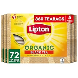Lipton Organic Tea Bags, Black Tea, Iced or Hot Tea, Can Support Heart Health, 360 Total Tea Bags (72ct – Pack of 5)